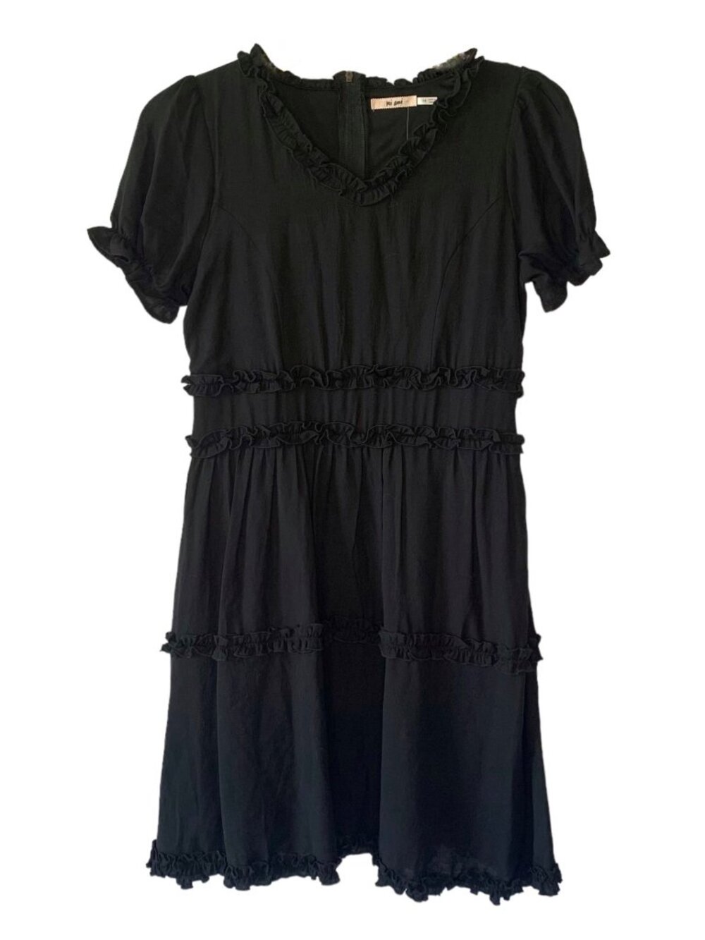 MI AMI Francesca's Black Puff Sleeve Tiered Girl's Ruffle Dress NWT Size 14Y